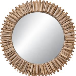 Espejo redondo de madera natural 128 cm
