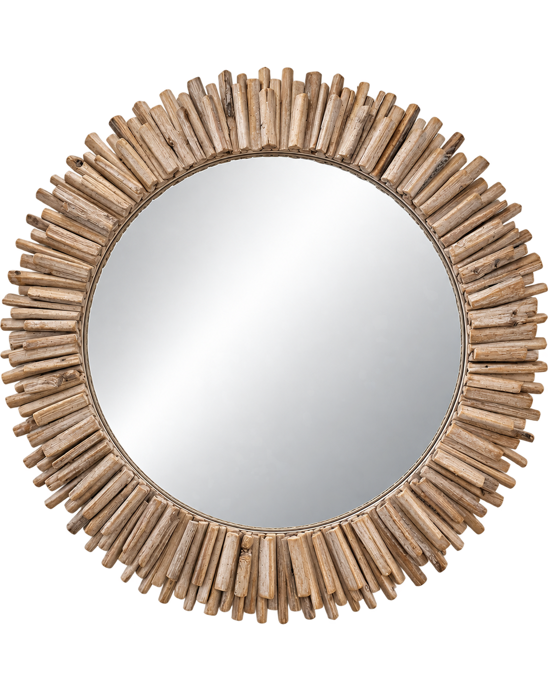 Espejo redondo de madera natural 128 cm