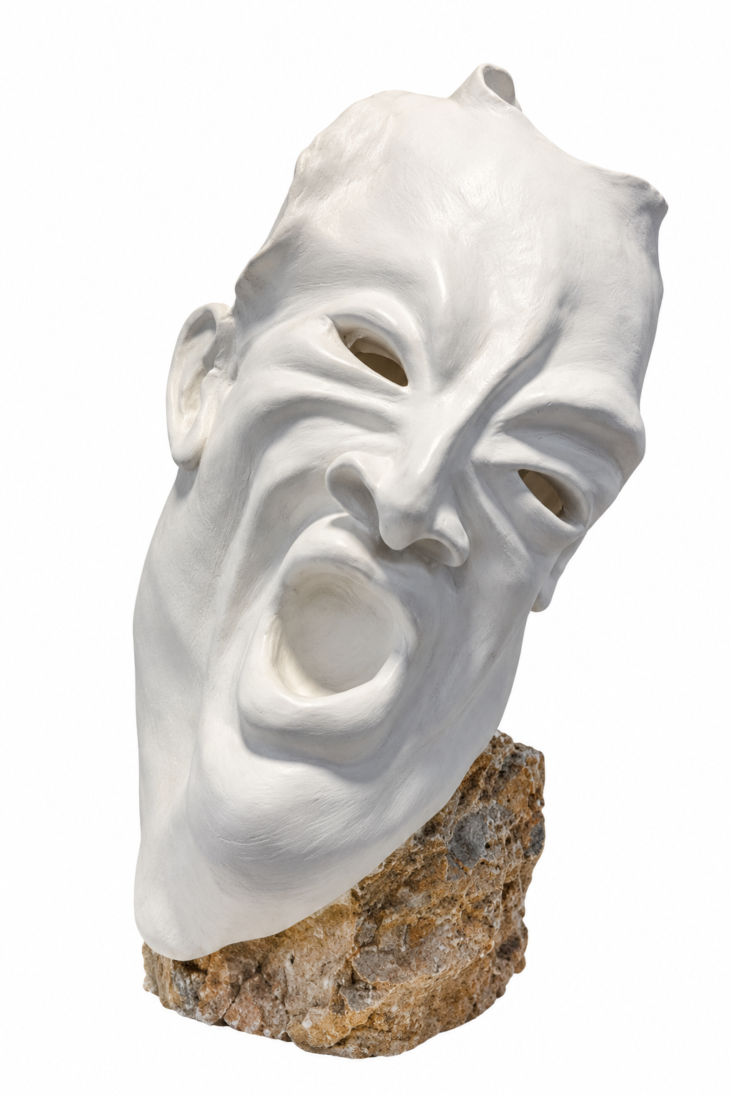 Escultura artesanal de rostro blanco sobre piedra 37 × 22 cm