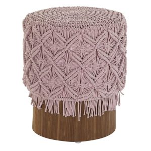 Reposapiés de algodón y madera con macramé 43 × 43 × 51 cm