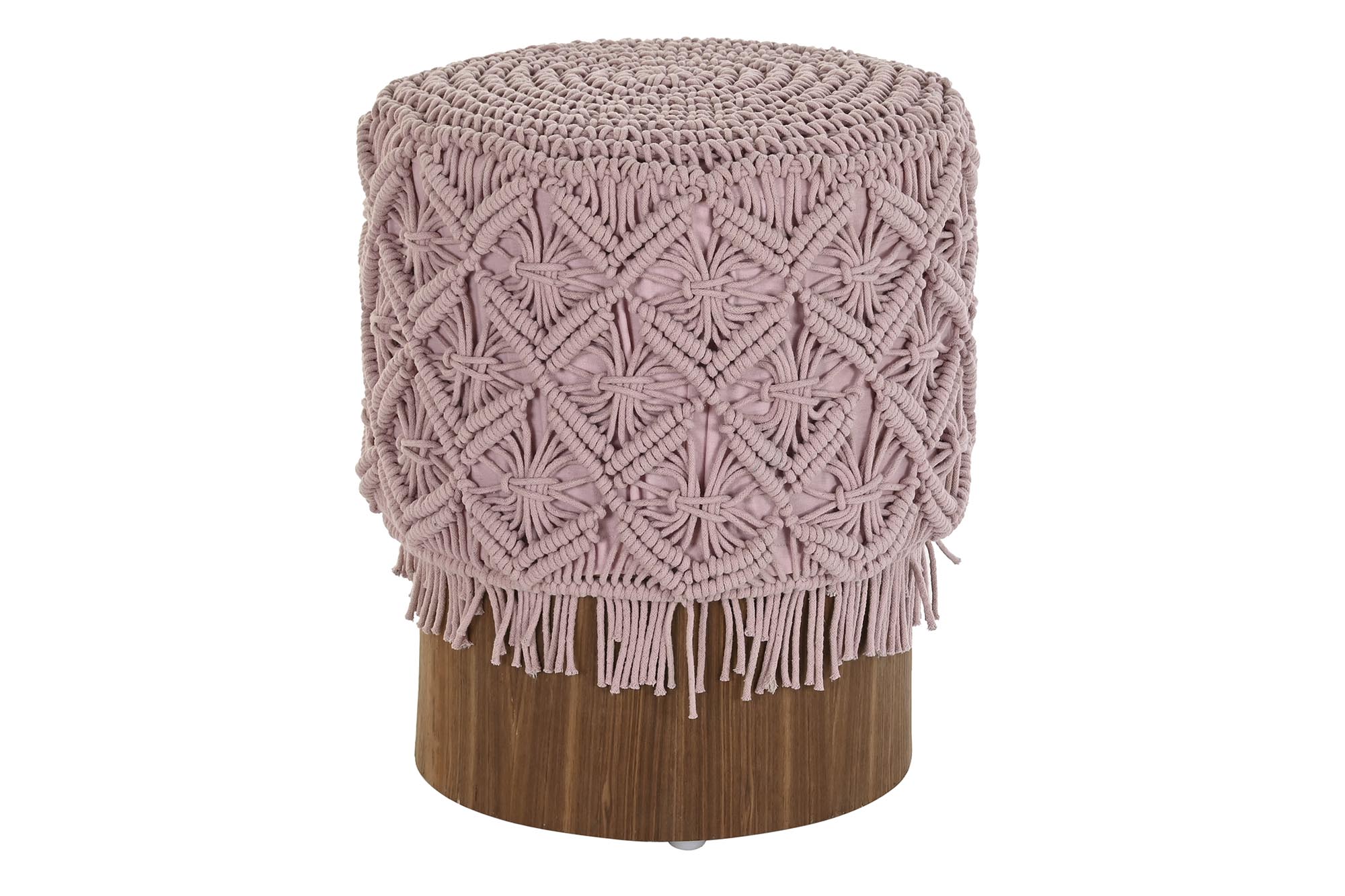 Reposapiés de algodón y madera con macramé 43 × 43 × 51 cm