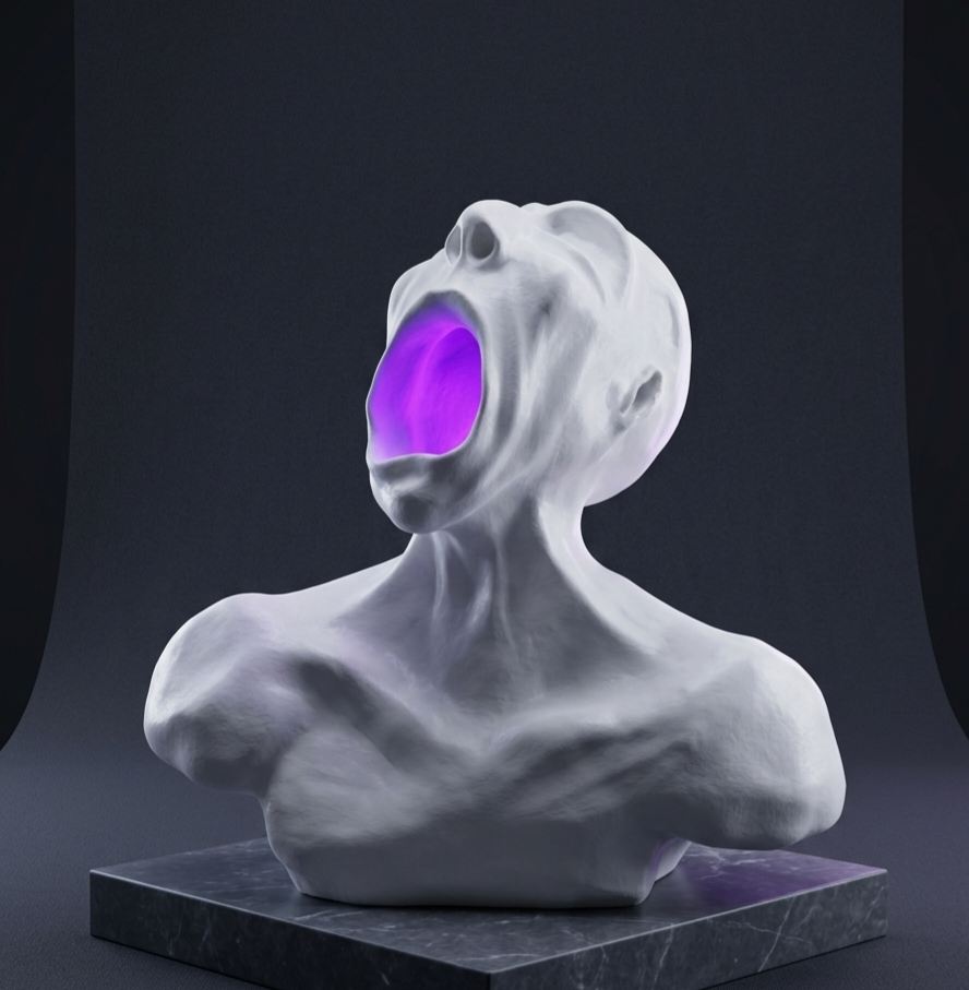 Escultura (grito) con luz